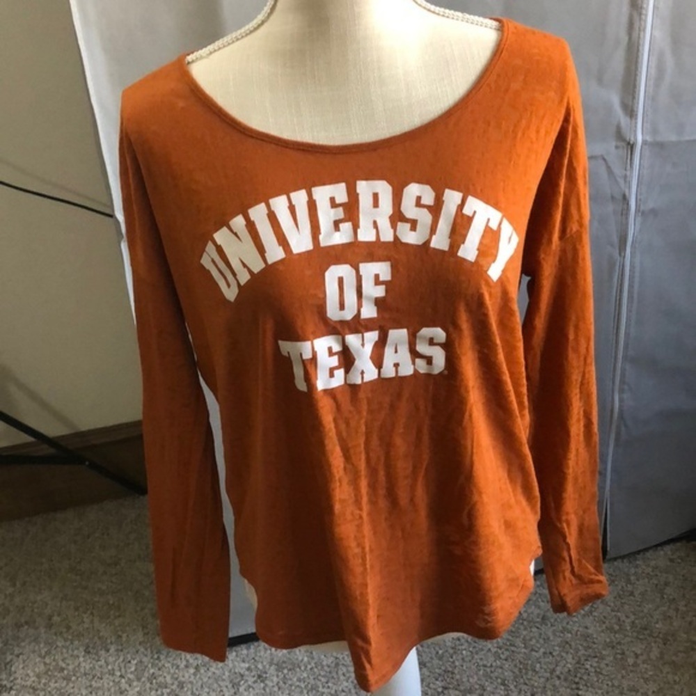 Pink University of Texas long sleeve sheer top